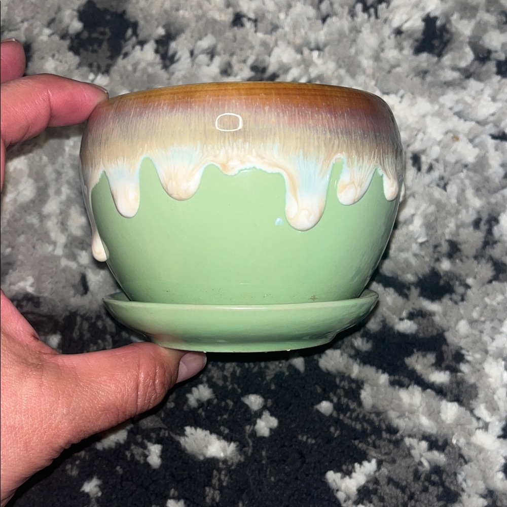 Green and Cream Ceramic Planter